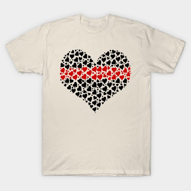 Hearts for the Thin Red Line - Black T-Shirt by SeaStories